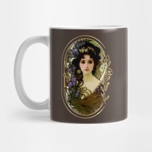 Elegant Mucha Style Portrait of a Beautiful Woman Mug